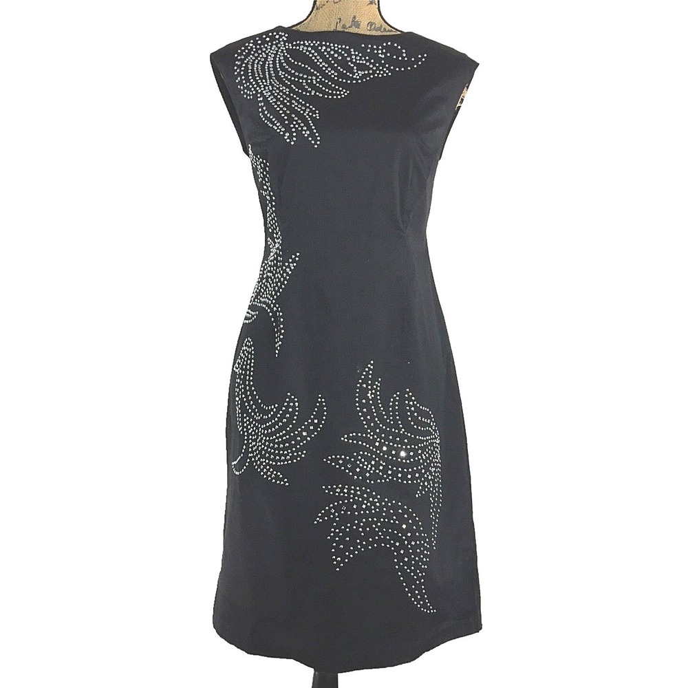 Midnight Velvet 6 Black Embellish Silver Bead‎ Rhinestone Zipper Stretch Party
